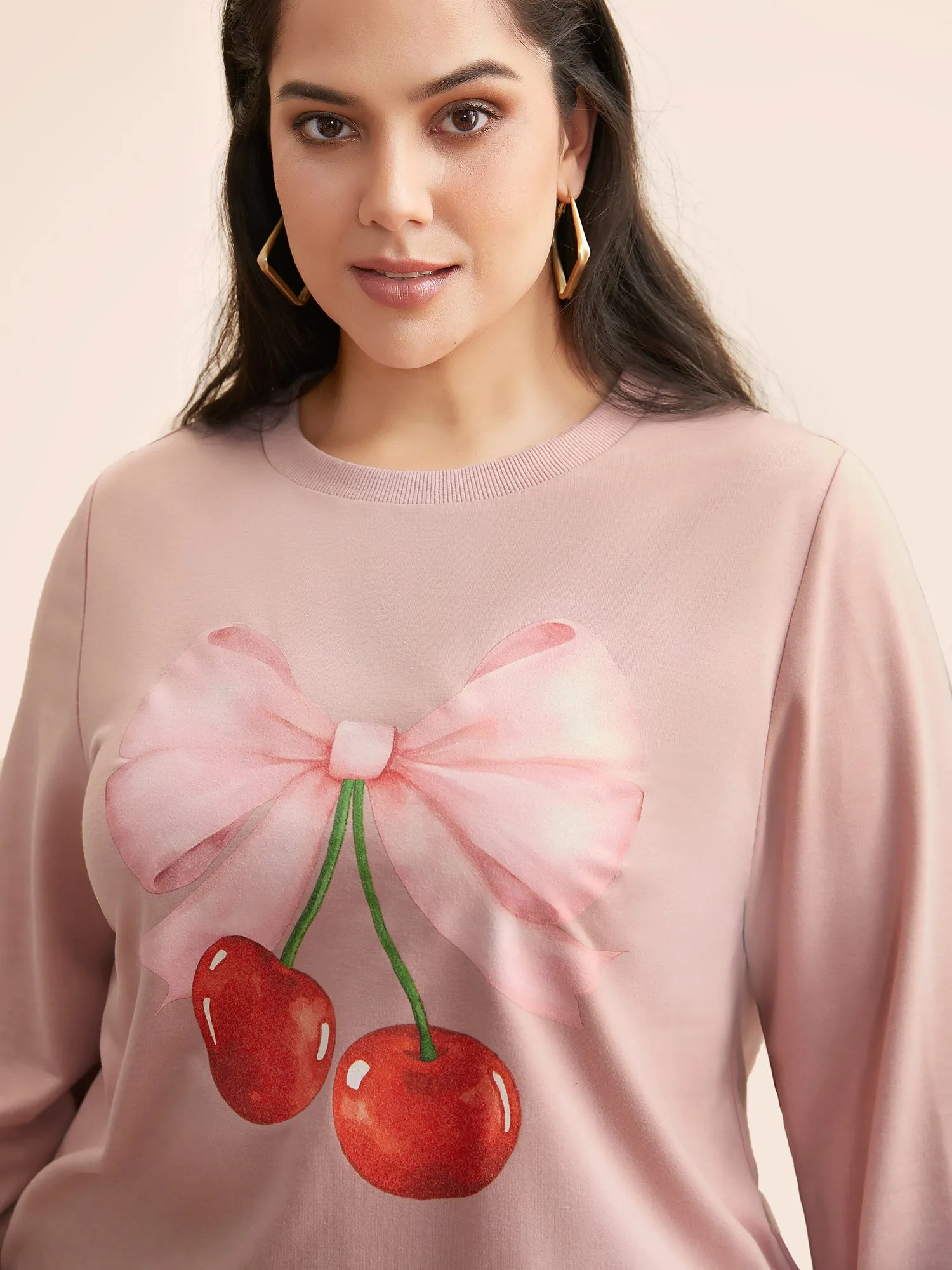 Crew Neck Bowknot Cherry Print Sweatshirt sold by Bloomchic product image thumbnail 2