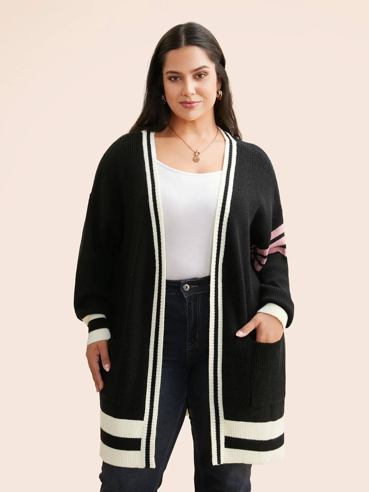 Contrast Striped Drop Shoulder Cardigan sold by Bloomchic