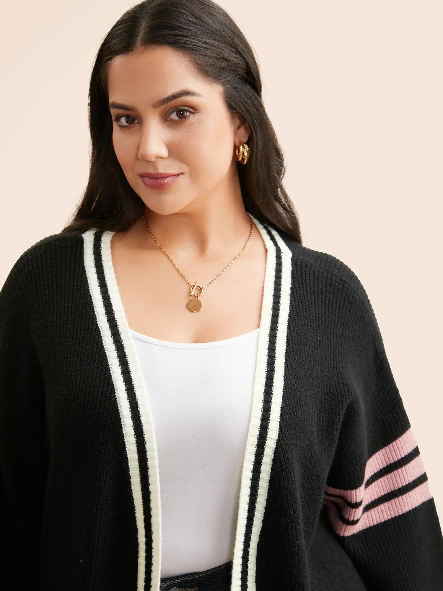 Contrast Striped Drop Shoulder Cardigan sold by Bloomchic product image thumbnail 4