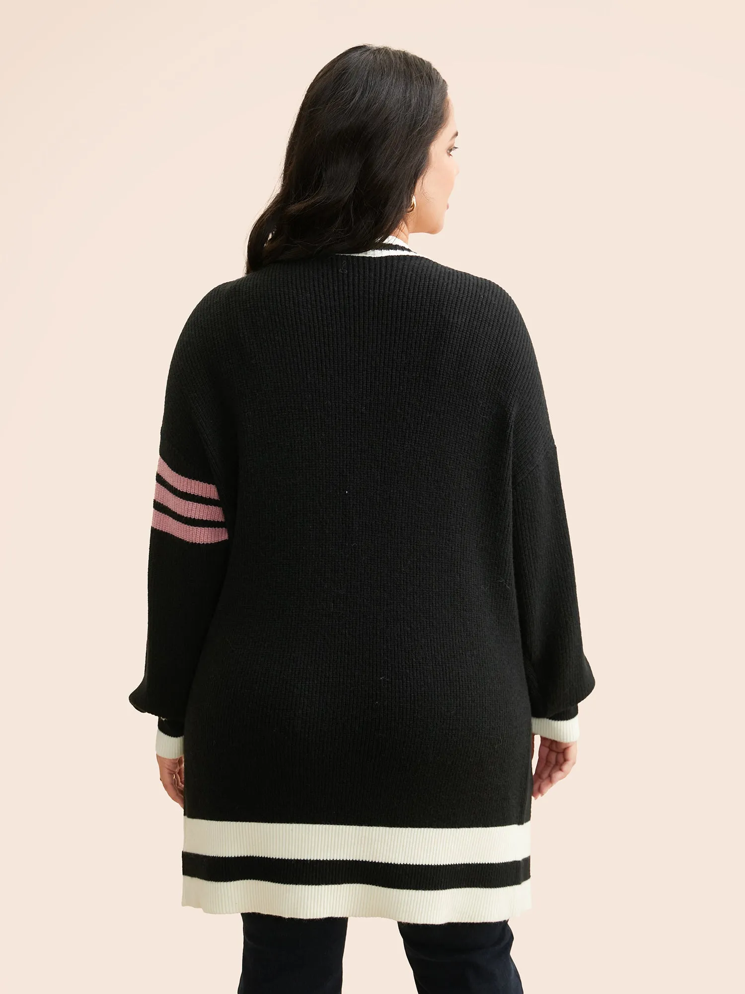 Contrast Striped Drop Shoulder Cardigan sold by Bloomchic product image thumbnail 2