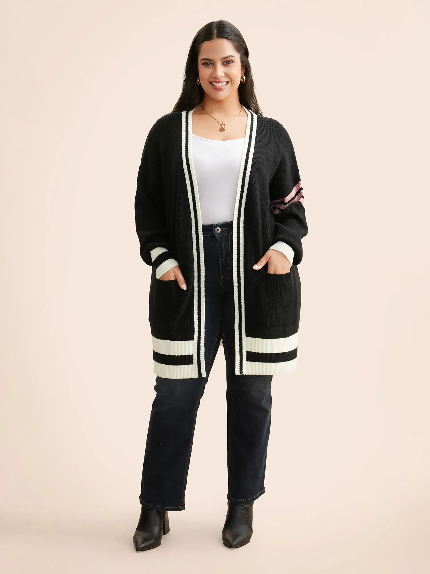 Contrast Striped Drop Shoulder Cardigan sold by Bloomchic product image thumbnail 3