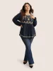 Bandana Embroidered Round Neck Lantern Sleeve T-shirt sold by Bloomchic