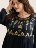 Bandana Embroidered Round Neck Lantern Sleeve T-shirt sold by Bloomchic