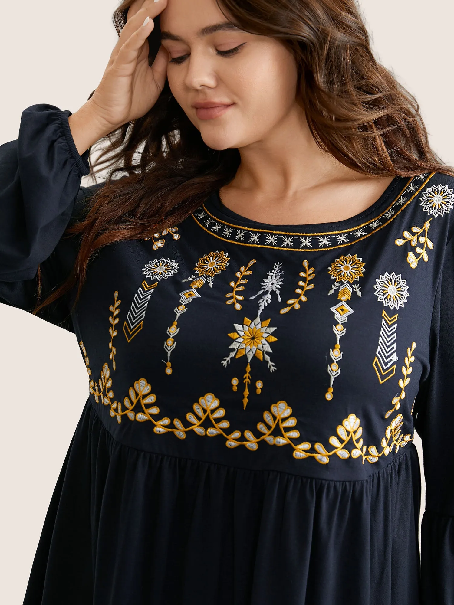 Bandana Embroidered Round Neck Lantern Sleeve T-shirt sold by Bloomchic product image thumbnail 3