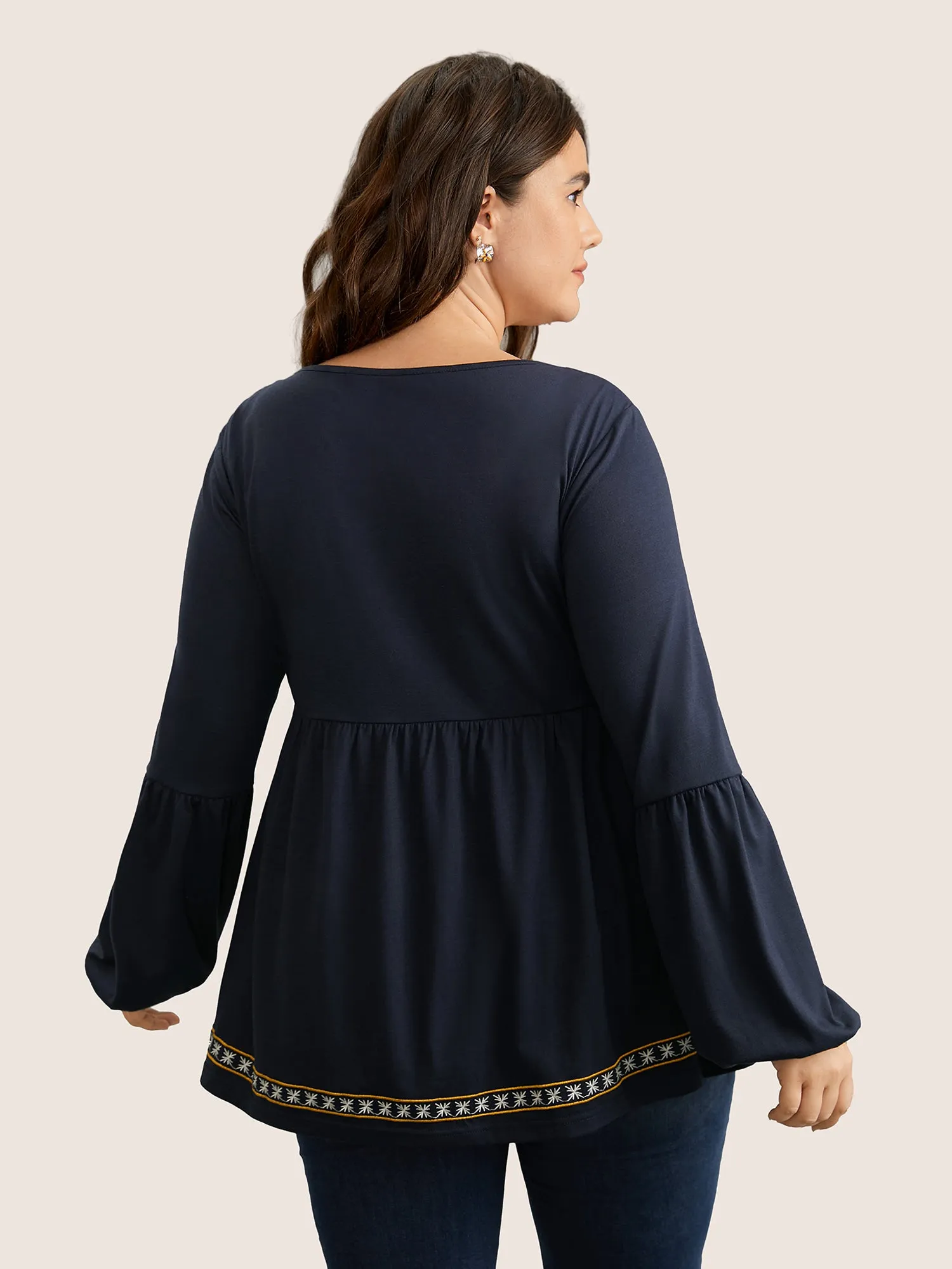 Bandana Embroidered Round Neck Lantern Sleeve T-shirt sold by Bloomchic product image thumbnail 2