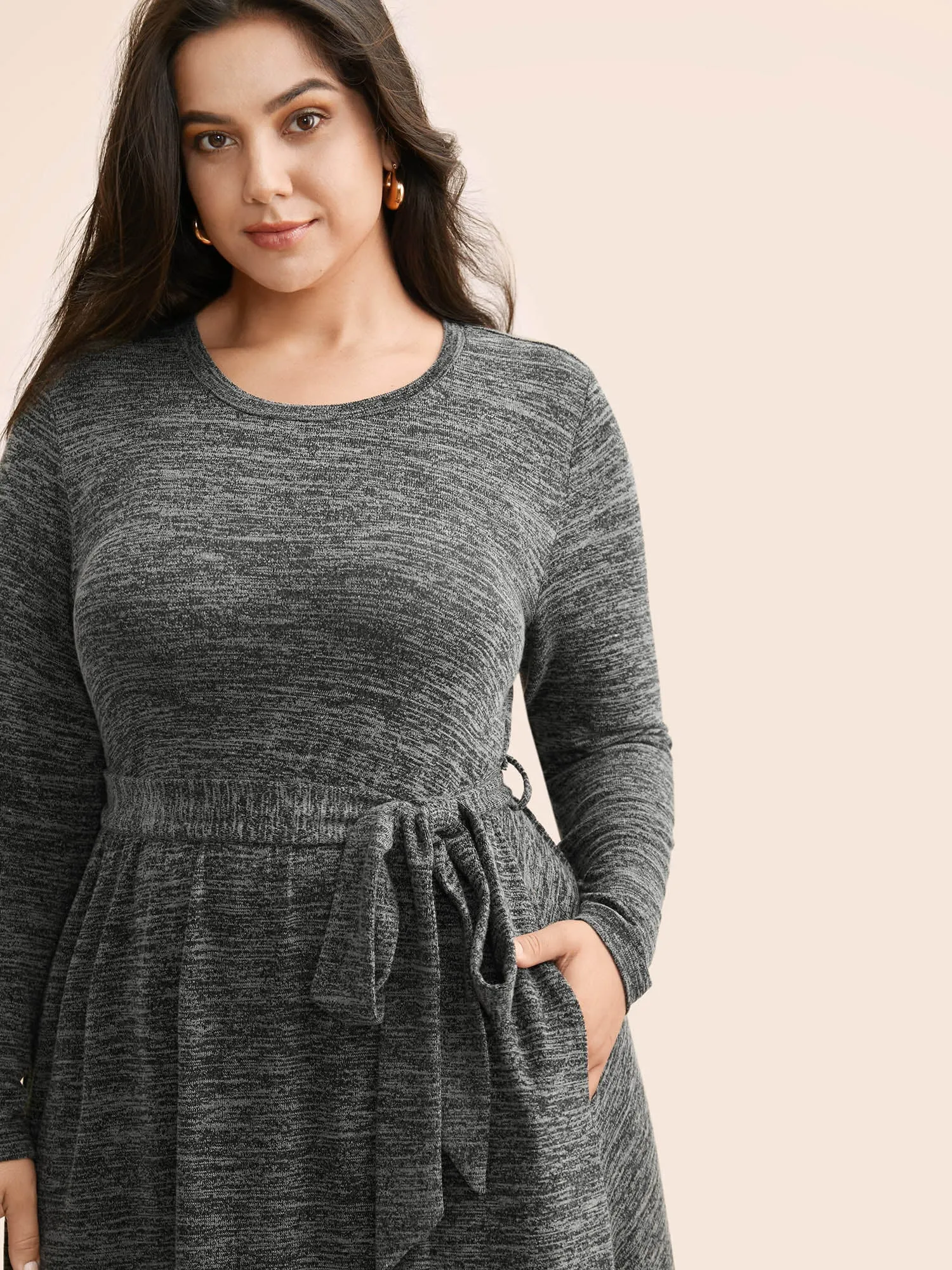 Round Neck Heather Belted Dress sold by Bloomchic product image thumbnail 2