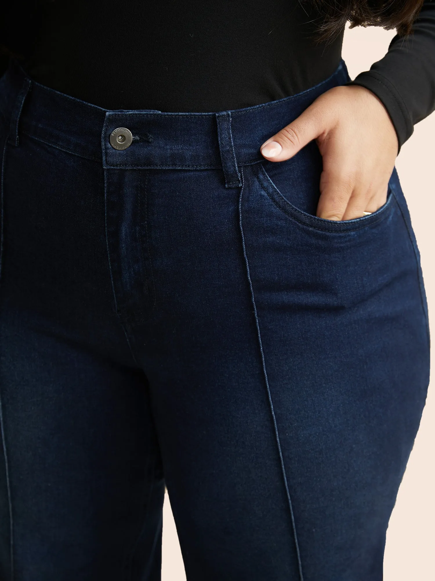 Dark Wash Seam Detail Wide Leg Jeans sold by Bloomchic product image thumbnail 4