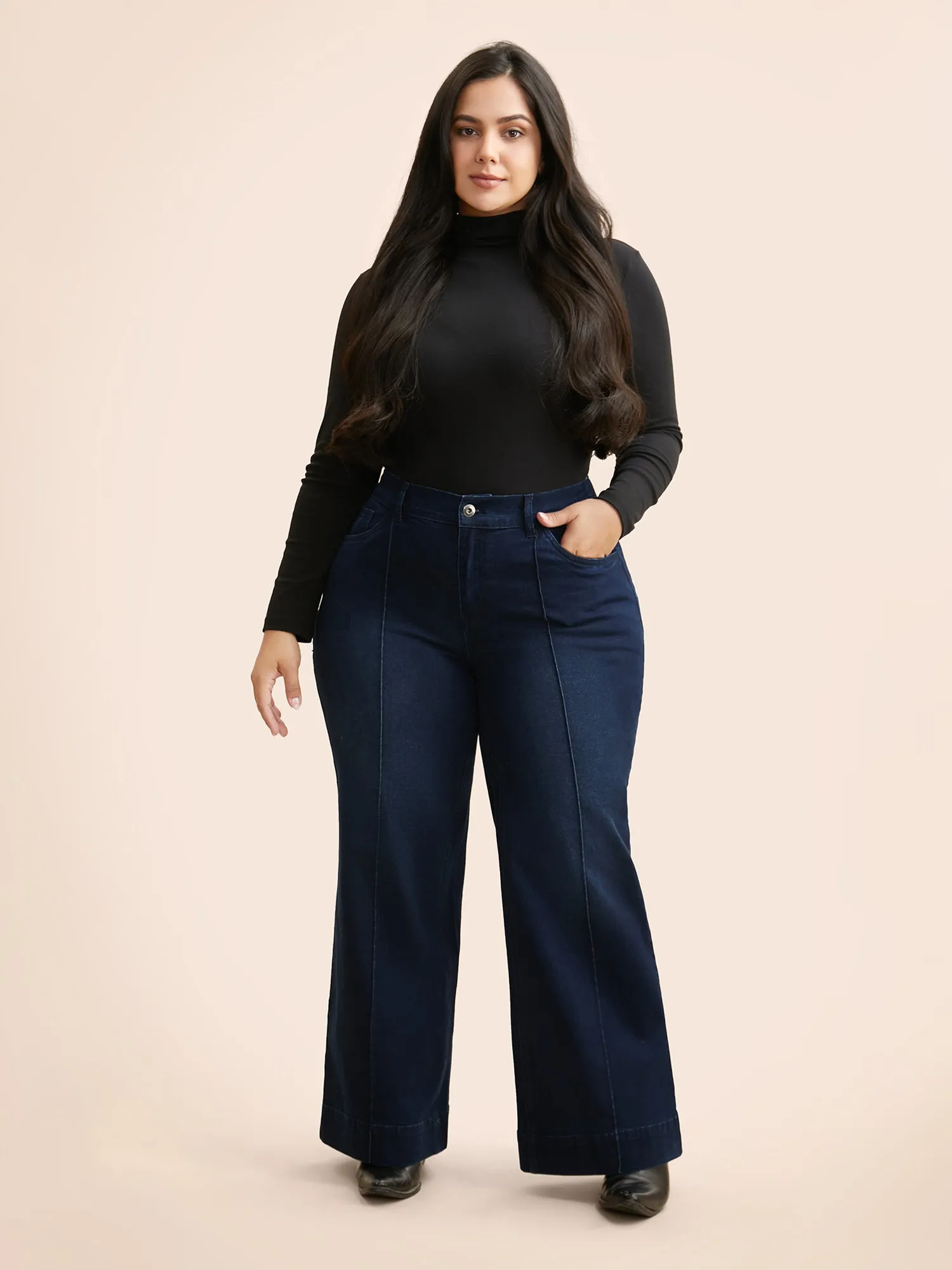 Dark Wash Seam Detail Wide Leg Jeans sold by Bloomchic product image thumbnail 3