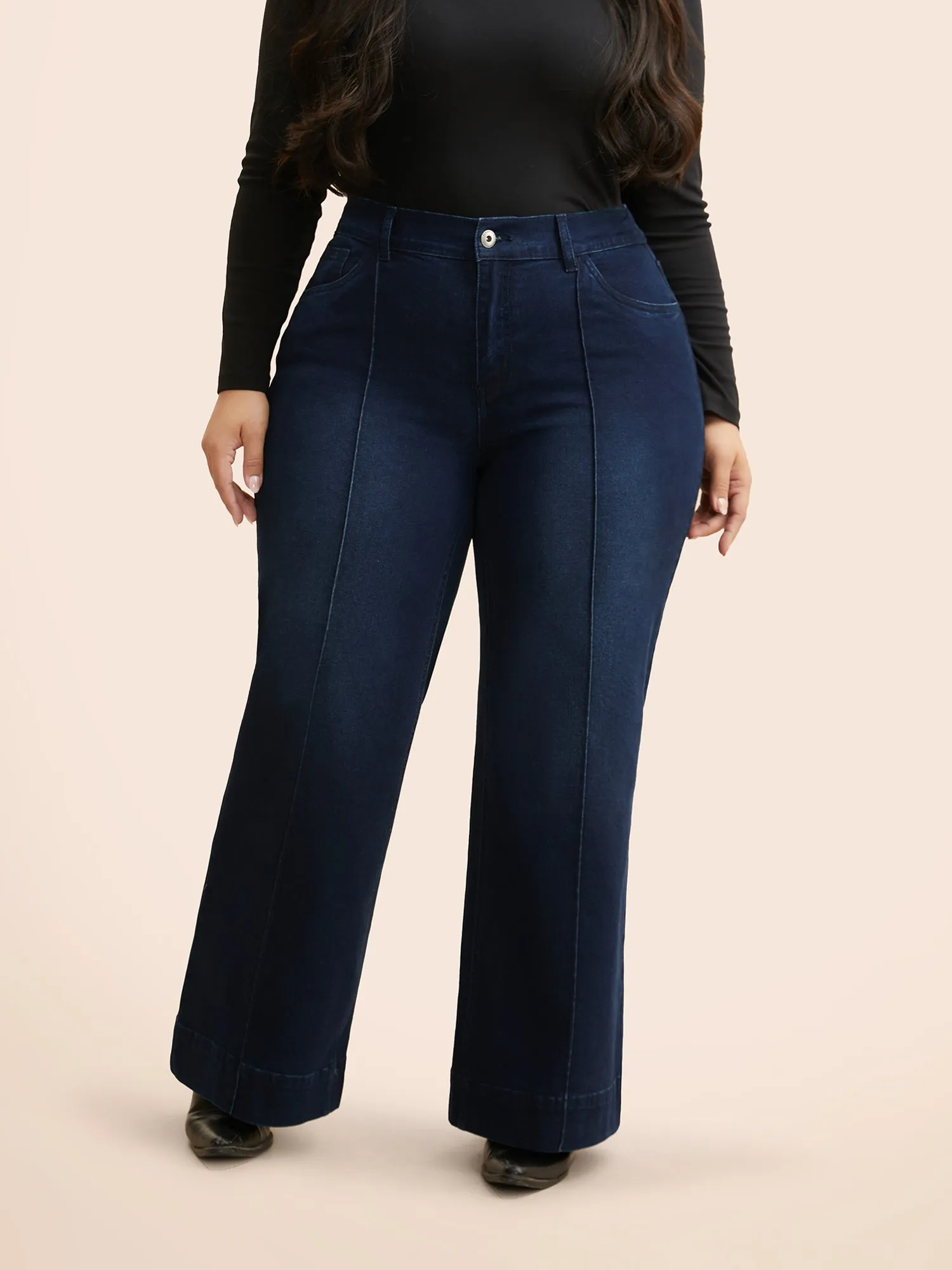 Dark Wash Seam Detail Wide Leg Jeans sold by Bloomchic