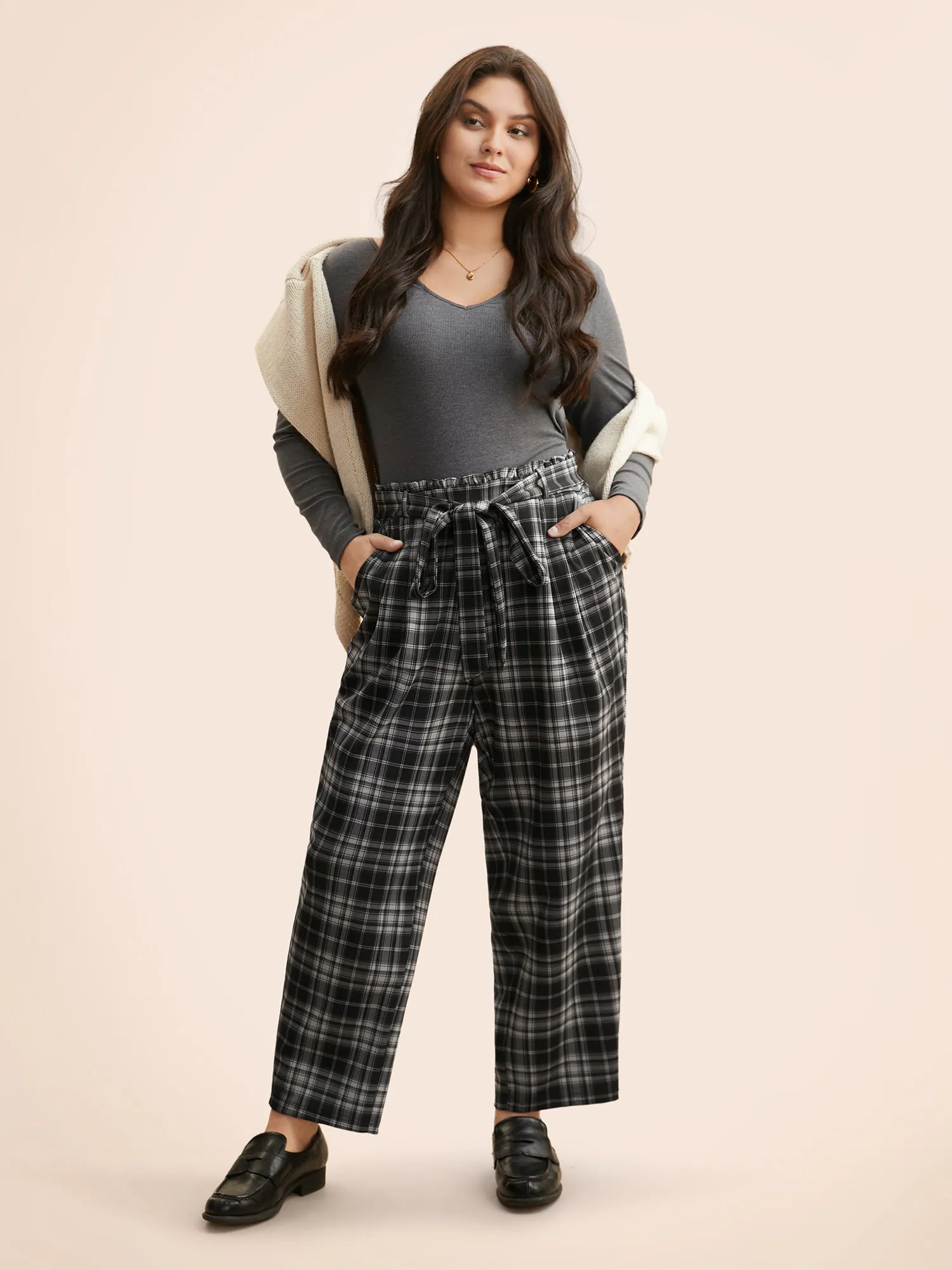 Plaid Tie Knot Paperbag Waist Pants sold by Bloomchic product image thumbnail 2