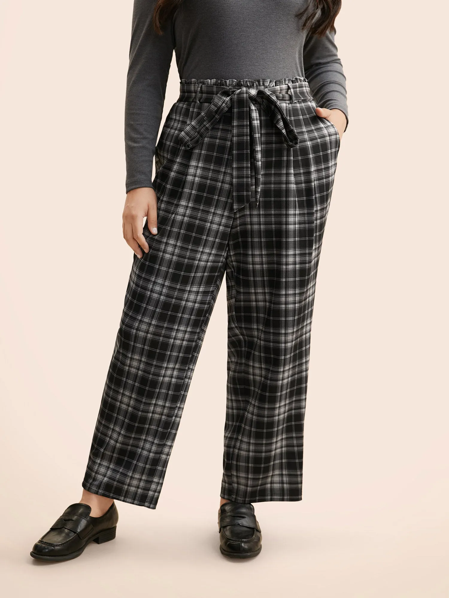 Plaid Tie Knot Paperbag Waist Pants sold by Bloomchic