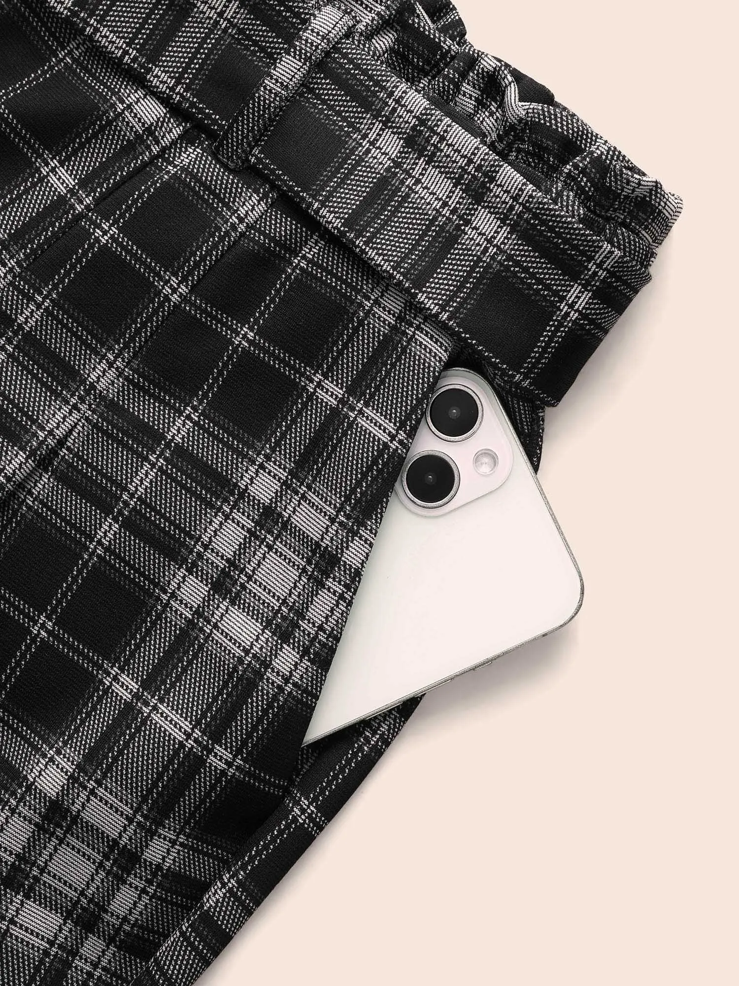 Plaid Tie Knot Paperbag Waist Pants sold by Bloomchic product image thumbnail 5