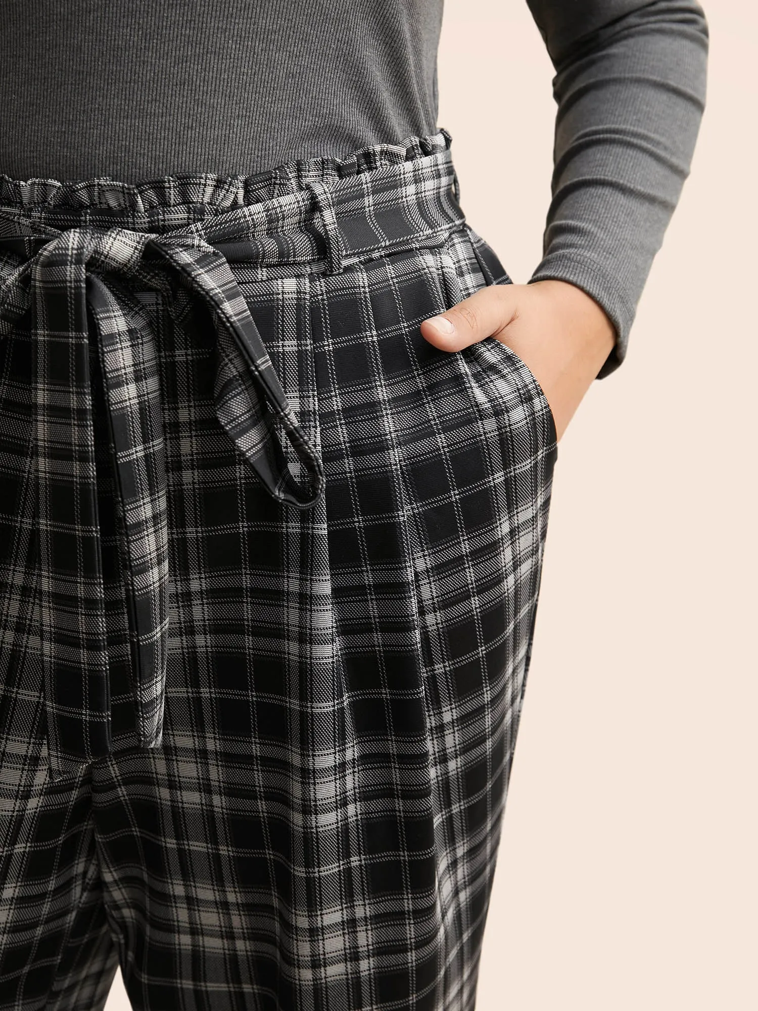 Plaid Tie Knot Paperbag Waist Pants sold by Bloomchic product image thumbnail 4