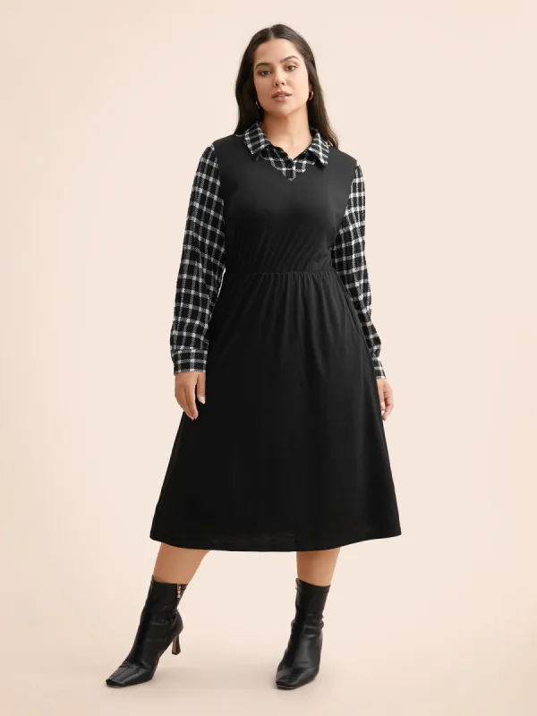 Plaid Patchwork Elastic Waist Midi Dress sold by Bloomchic