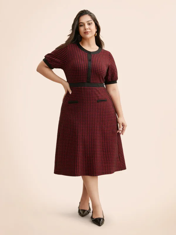 Houndstooth Button Up Flap Detail Dress sold by Bloomchic