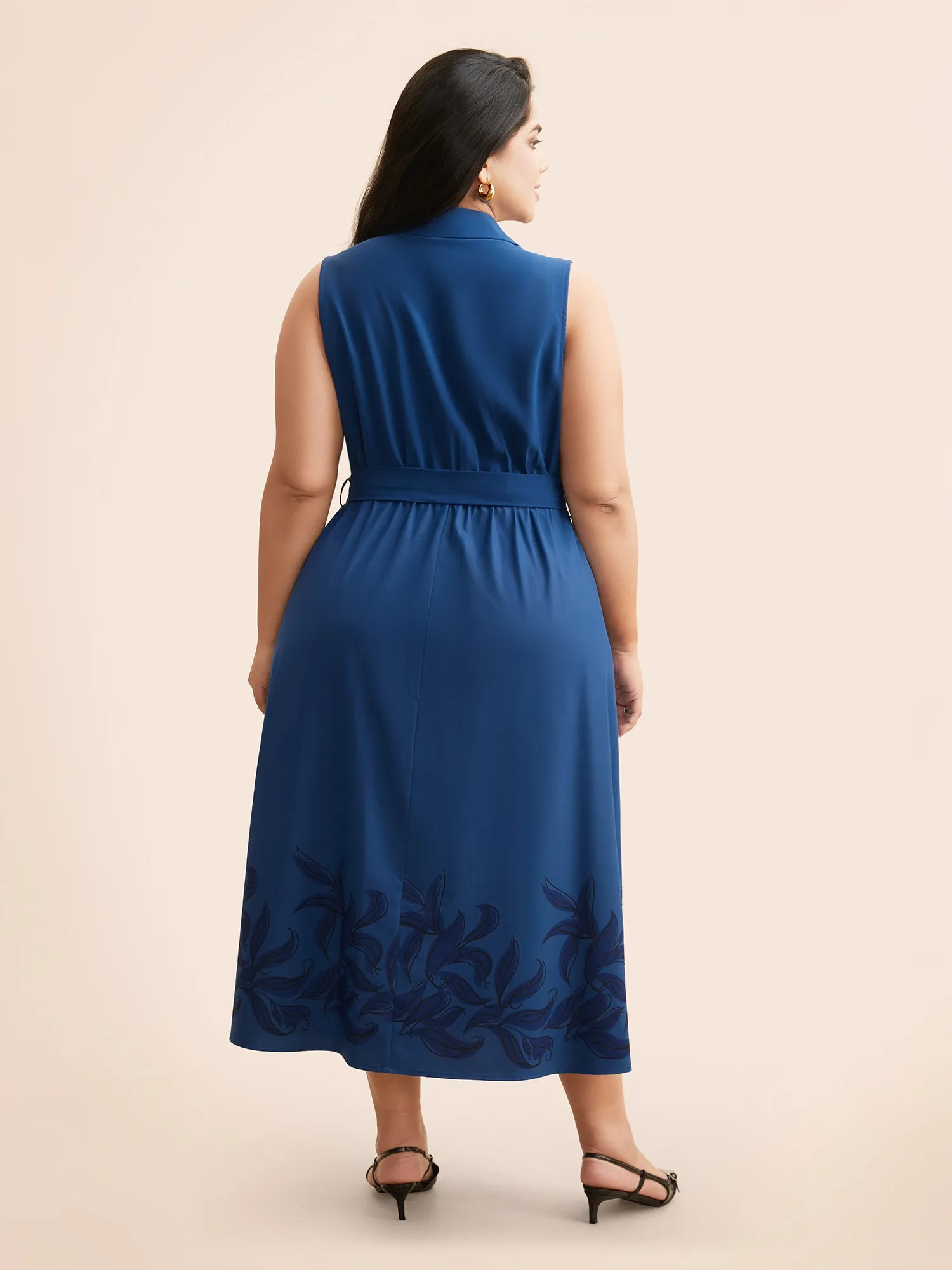 Suit Collar Floral Belted Sleeveless Dress sold by Bloomchic product image thumbnail 4