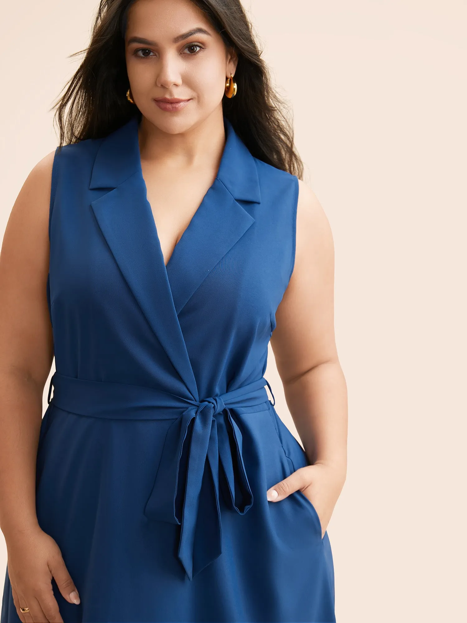 Suit Collar Floral Belted Sleeveless Dress sold by Bloomchic product image thumbnail 3