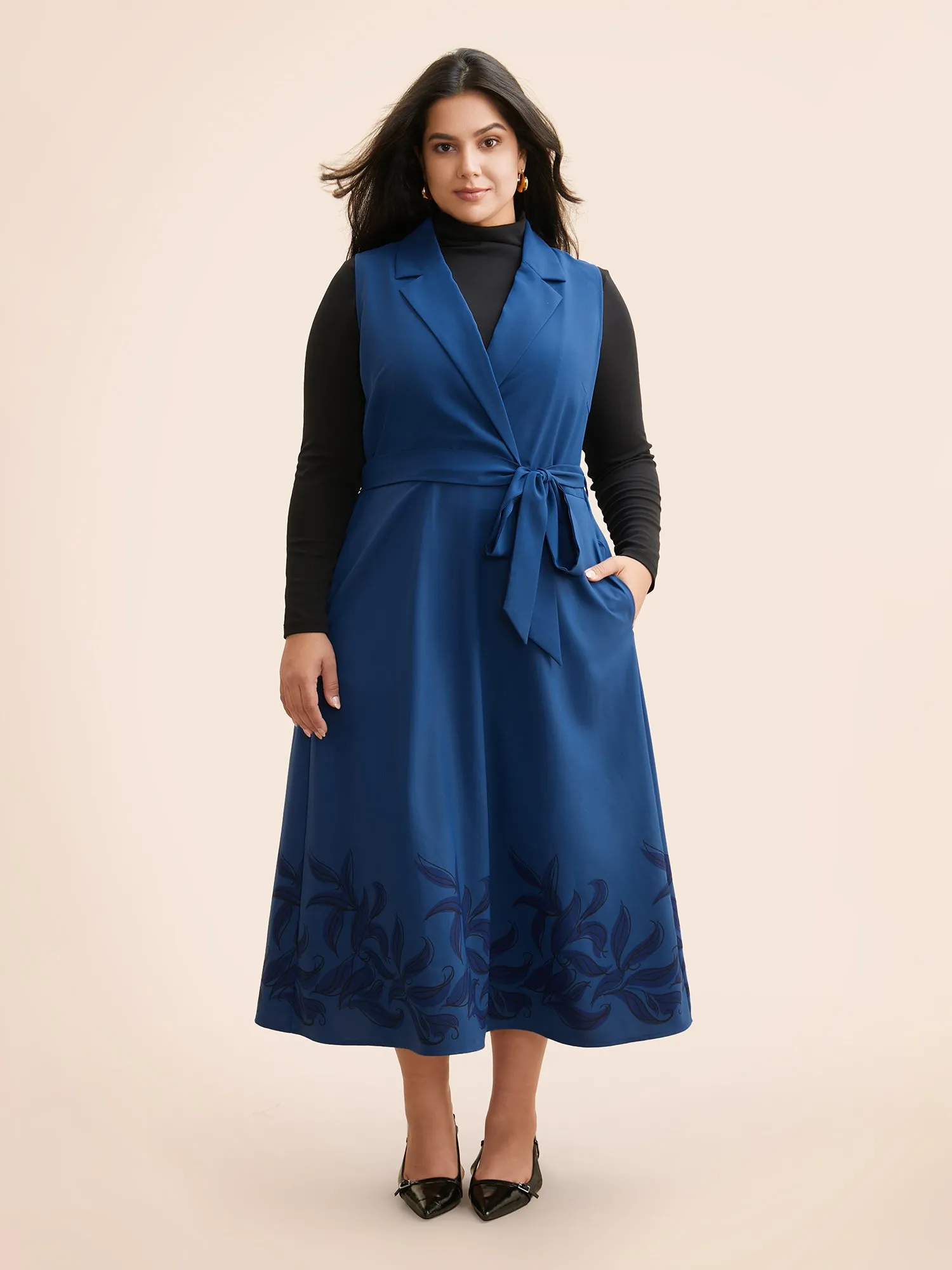 Suit Collar Floral Belted Sleeveless Dress sold by Bloomchic product image thumbnail 2