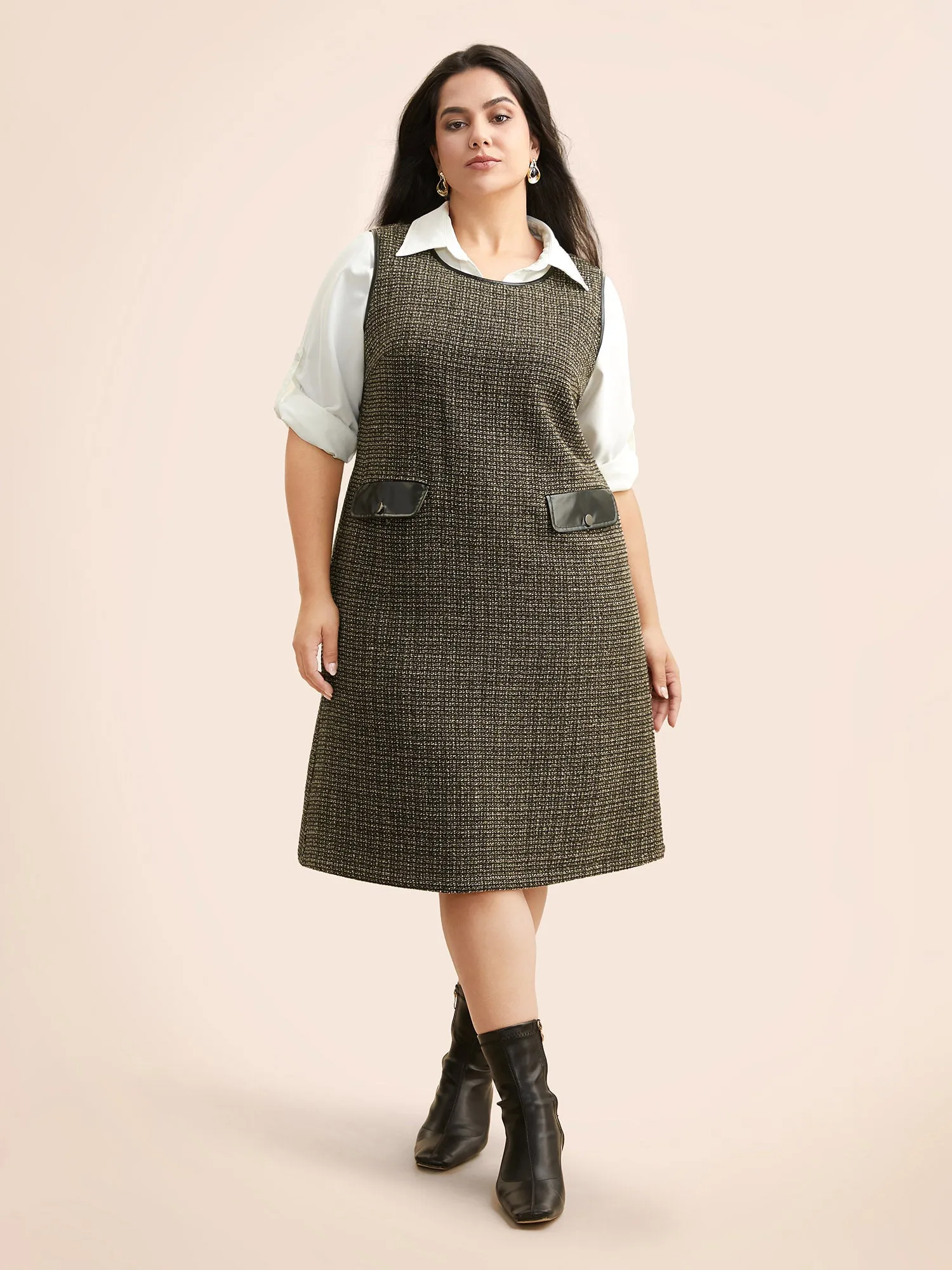 Tweed Patchwork Flap Pocket Dress sold by Bloomchic product image thumbnail 3