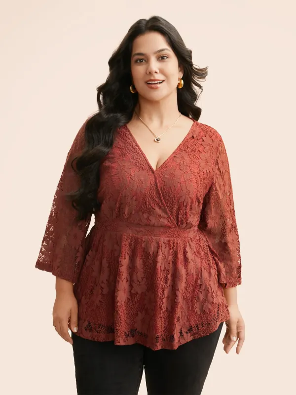 Crochet Lace Mesh Bell Sleeve Blouse sold by Bloomchic
