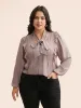 Ribbon Tied Collar Ruffles Lantern Sleeve Blouse sold by Bloomchic