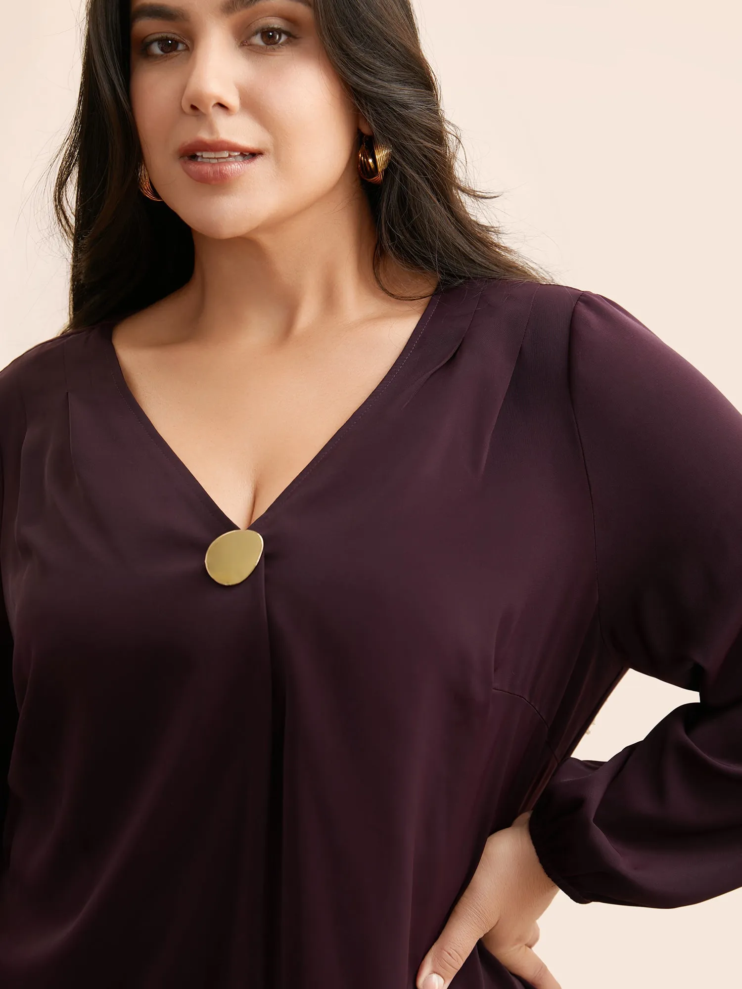 V Neck Pleated Metal Detail Blouse sold by Bloomchic product image thumbnail 3