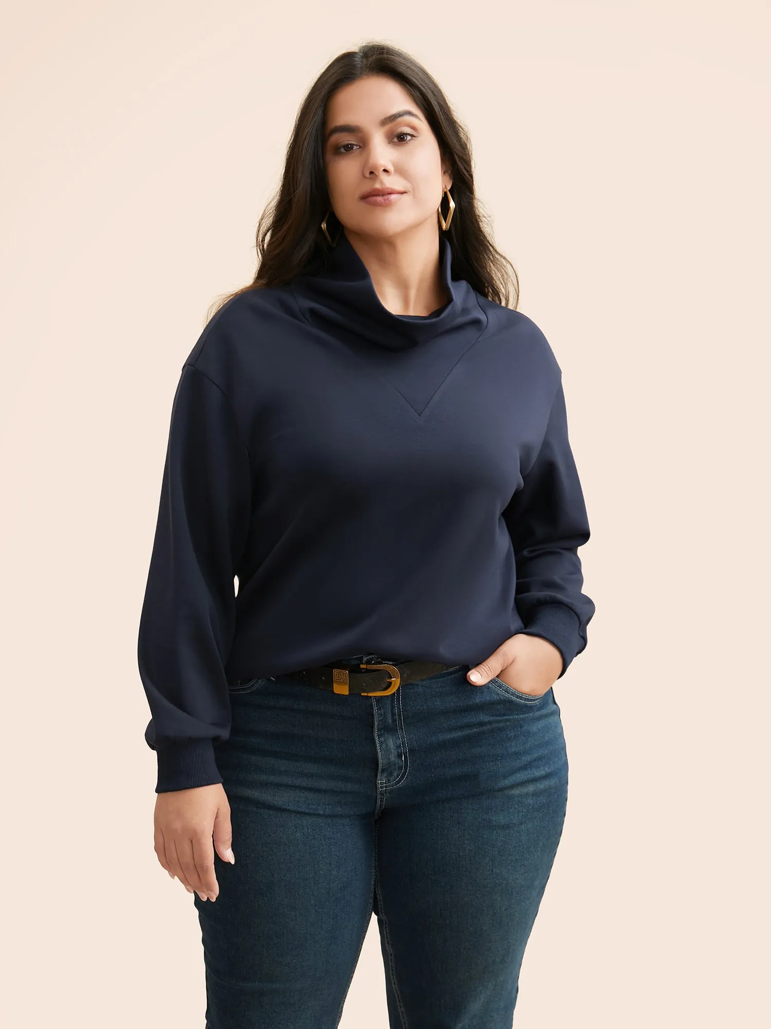 Ruffled Collar Plain Drop Shoulder Sweatshirt sold by Bloomchic