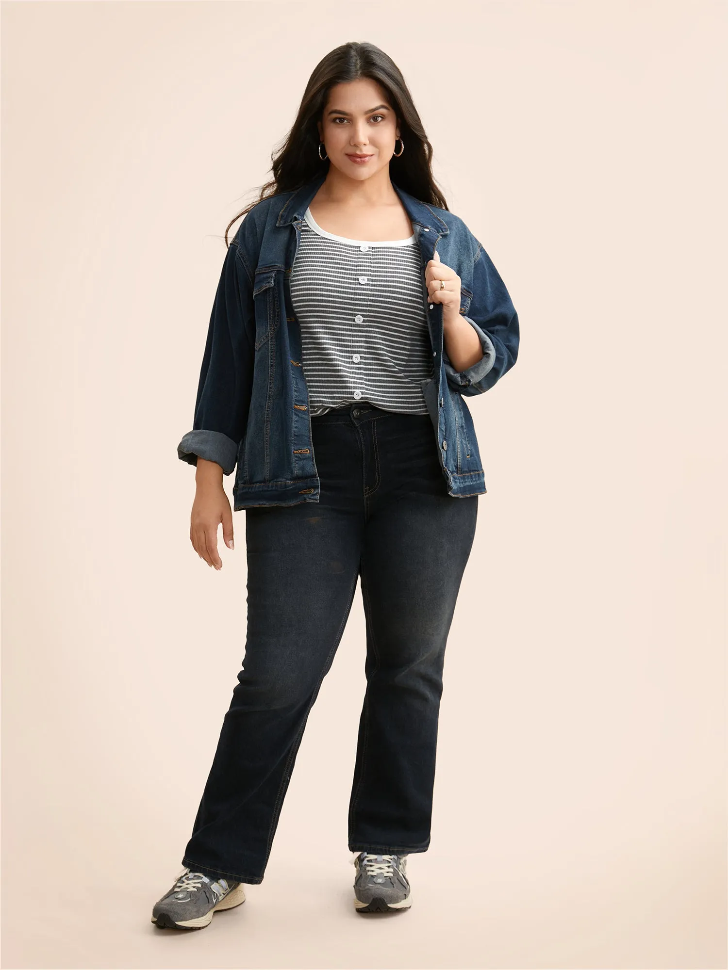 U Neck Striped Button Detail T-shirt sold by Bloomchic product image thumbnail 2