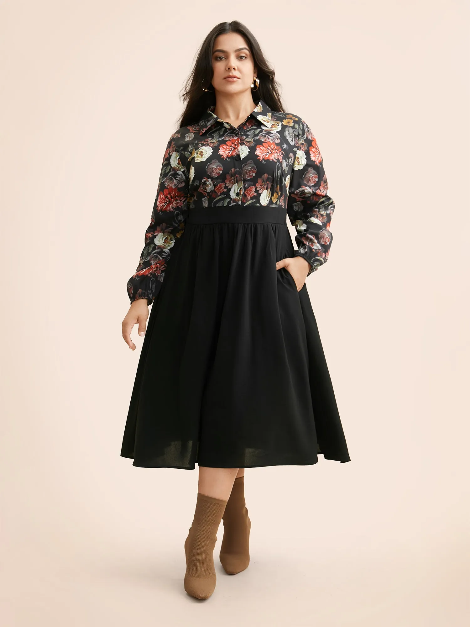 Floral Patchwork Shirred Tie Knot Dress sold by Bloomchic product image thumbnail 3