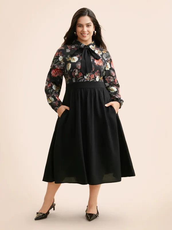 Floral Patchwork Shirred Tie Knot Dress sold by Bloomchic