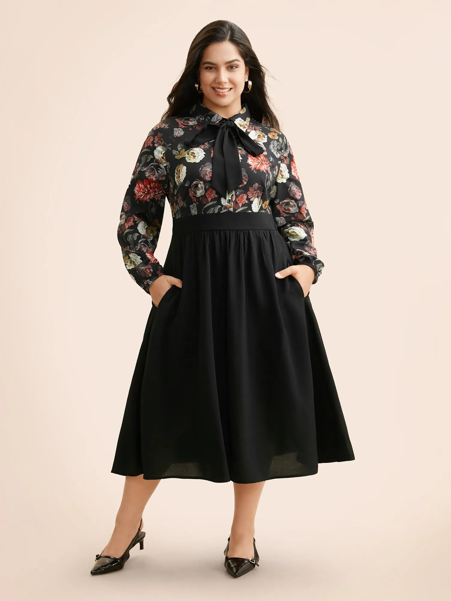Floral Patchwork Shirred Tie Knot Dress sold by Bloomchic