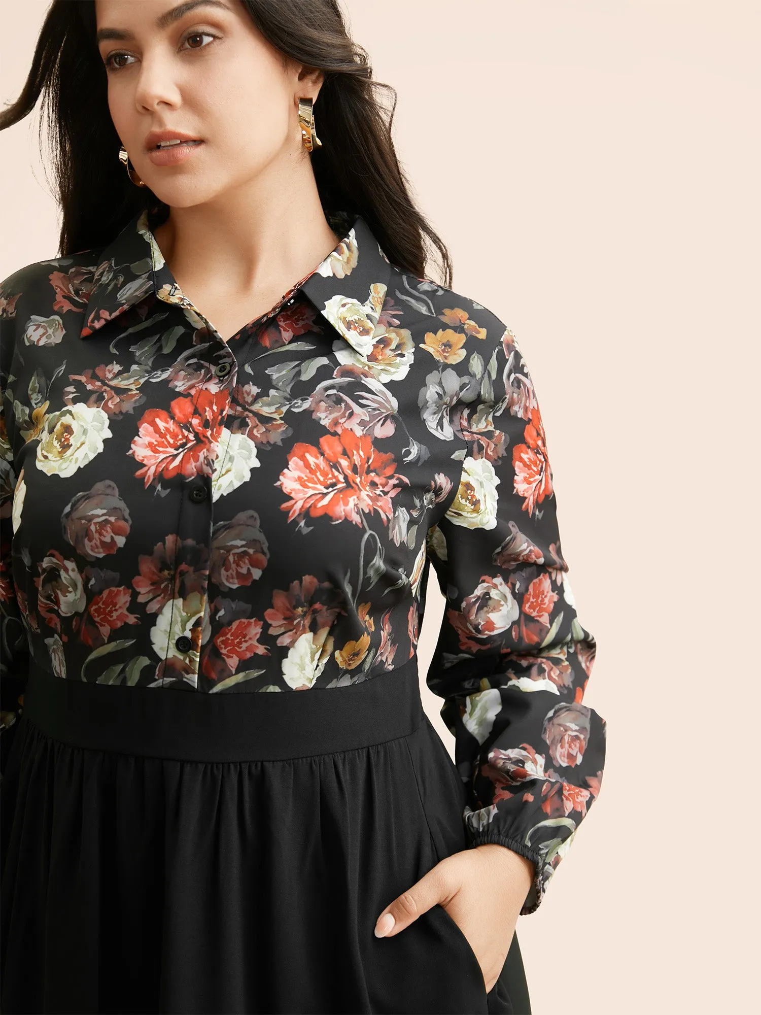 Floral Patchwork Shirred Tie Knot Dress sold by Bloomchic product image thumbnail 2