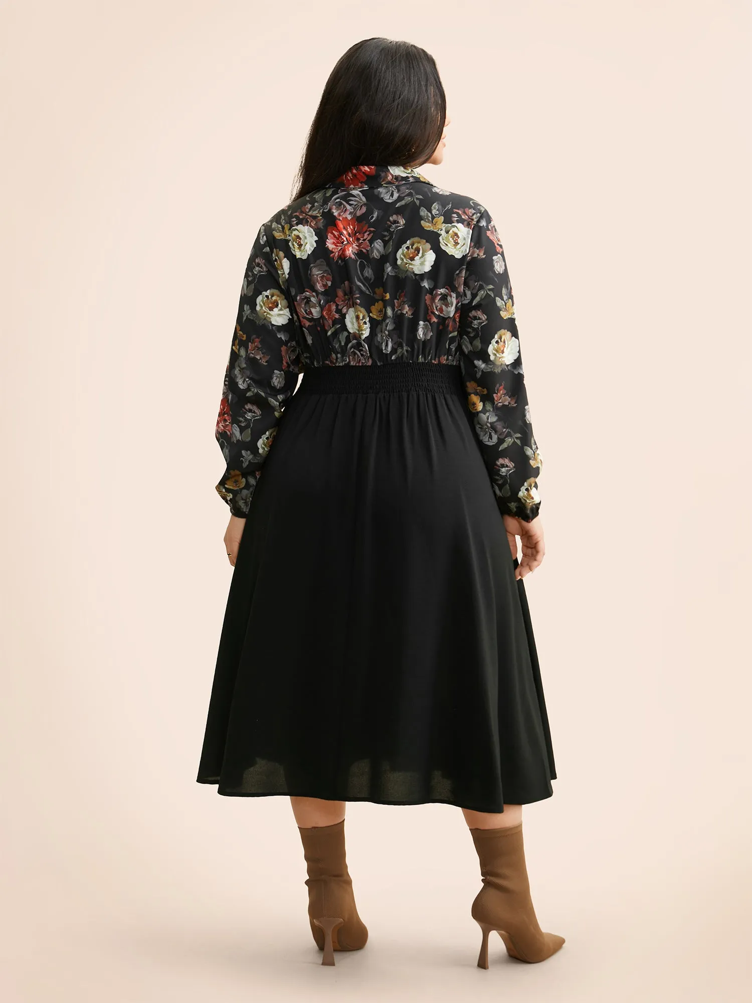 Floral Patchwork Shirred Tie Knot Dress sold by Bloomchic product image thumbnail 4