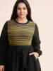 Striped Patchwork Texture Lantern Sleeve Dress sold by Bloomchic