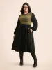 Striped Patchwork Texture Lantern Sleeve Dress sold by Bloomchic