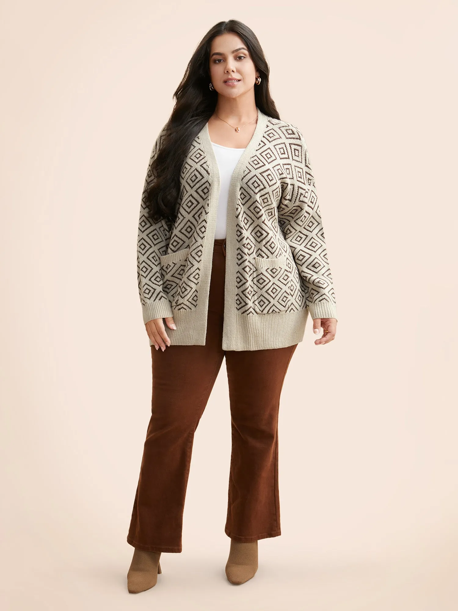 Geometric Drop Shoulder Patch Pocket Cardigan sold by Bloomchic product image thumbnail 2