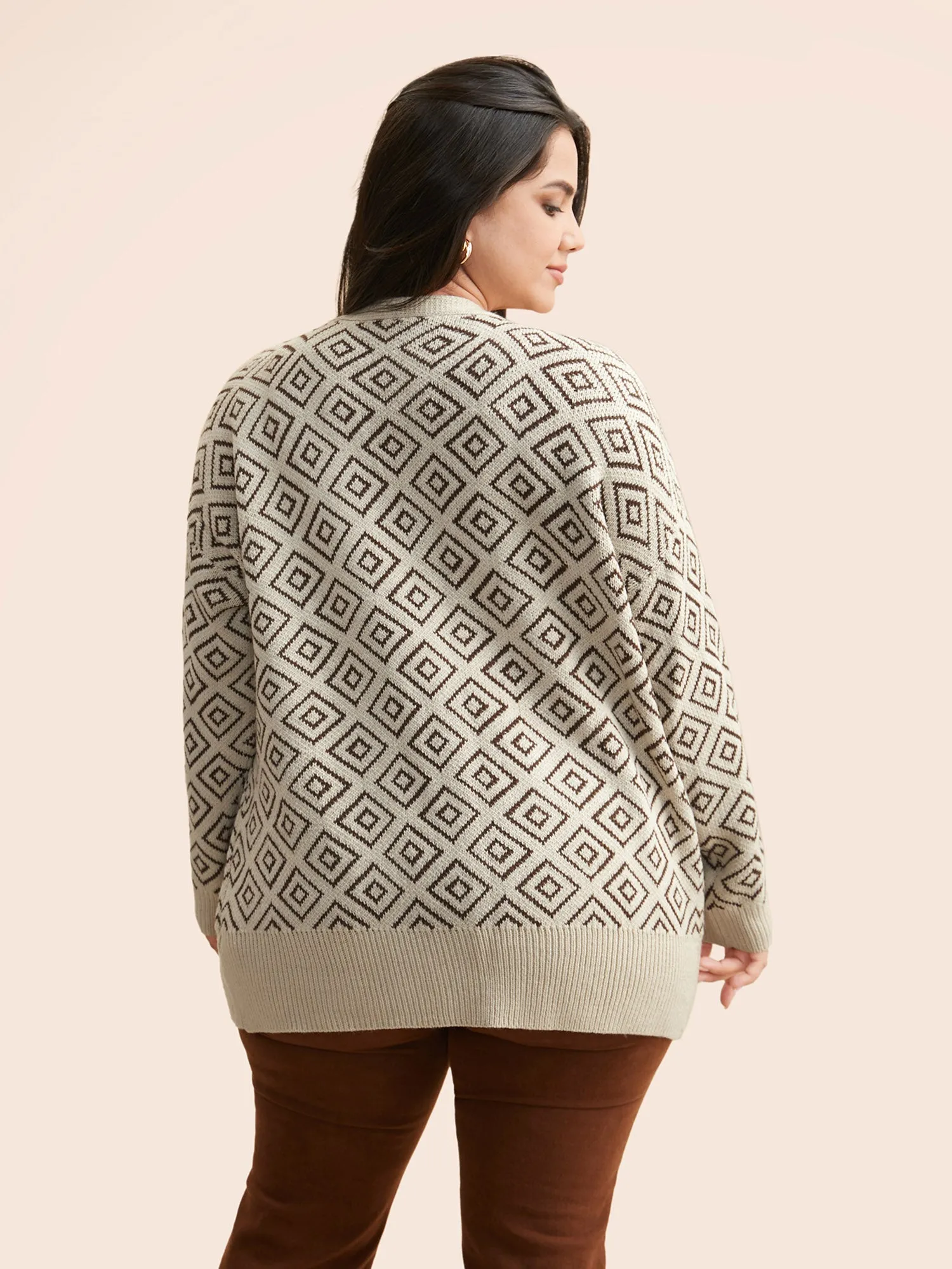 Geometric Drop Shoulder Patch Pocket Cardigan sold by Bloomchic product image thumbnail 4