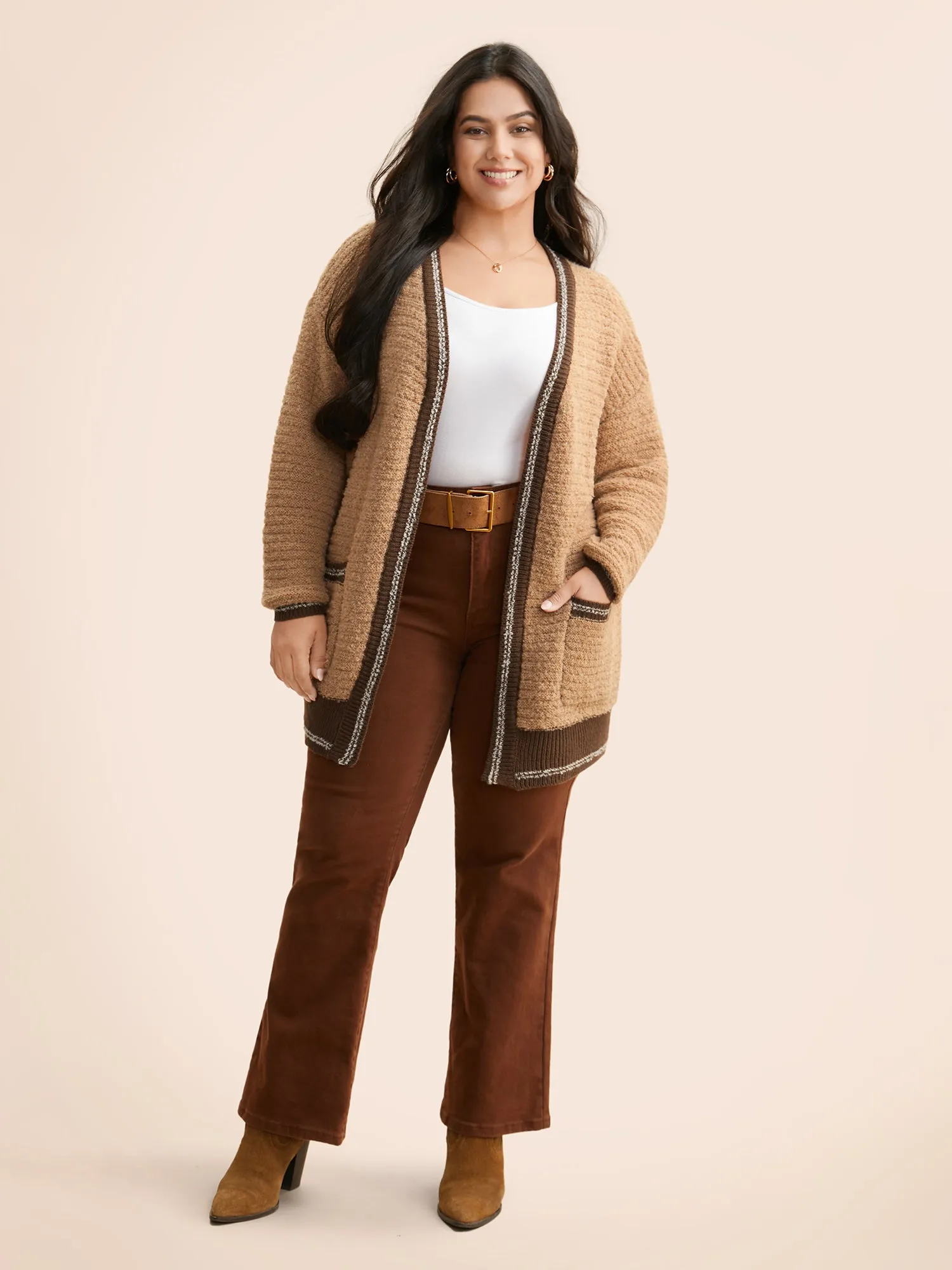 Texture Contrast Drop Shoulder Sleeve Cardigan sold by Bloomchic product image thumbnail 3