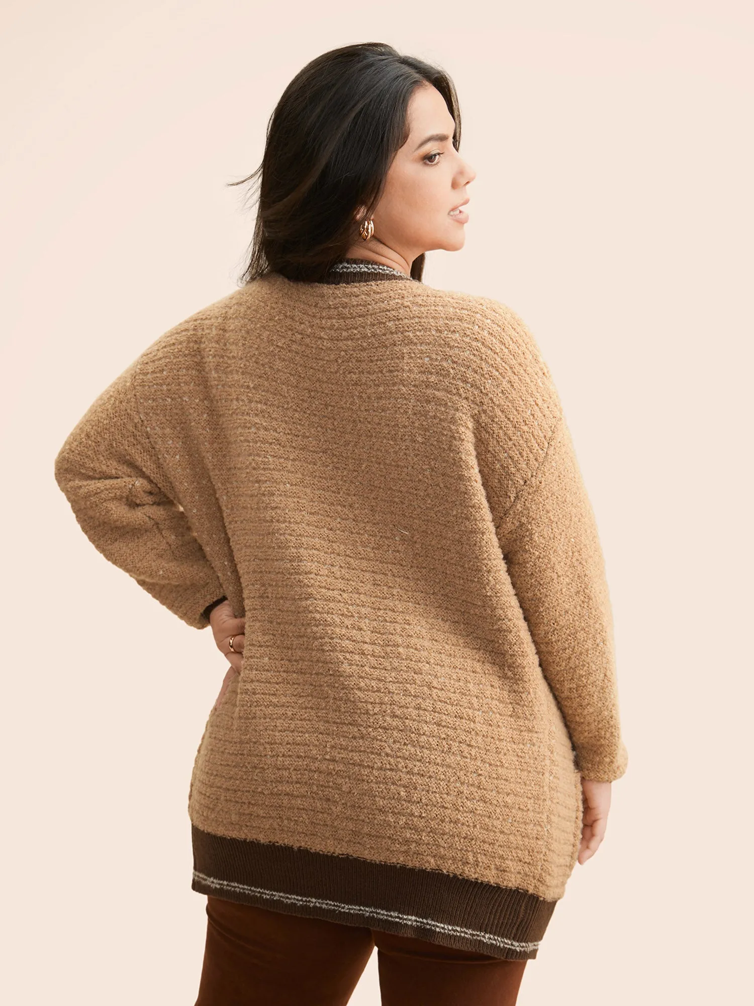 Texture Contrast Drop Shoulder Sleeve Cardigan sold by Bloomchic product image thumbnail 2
