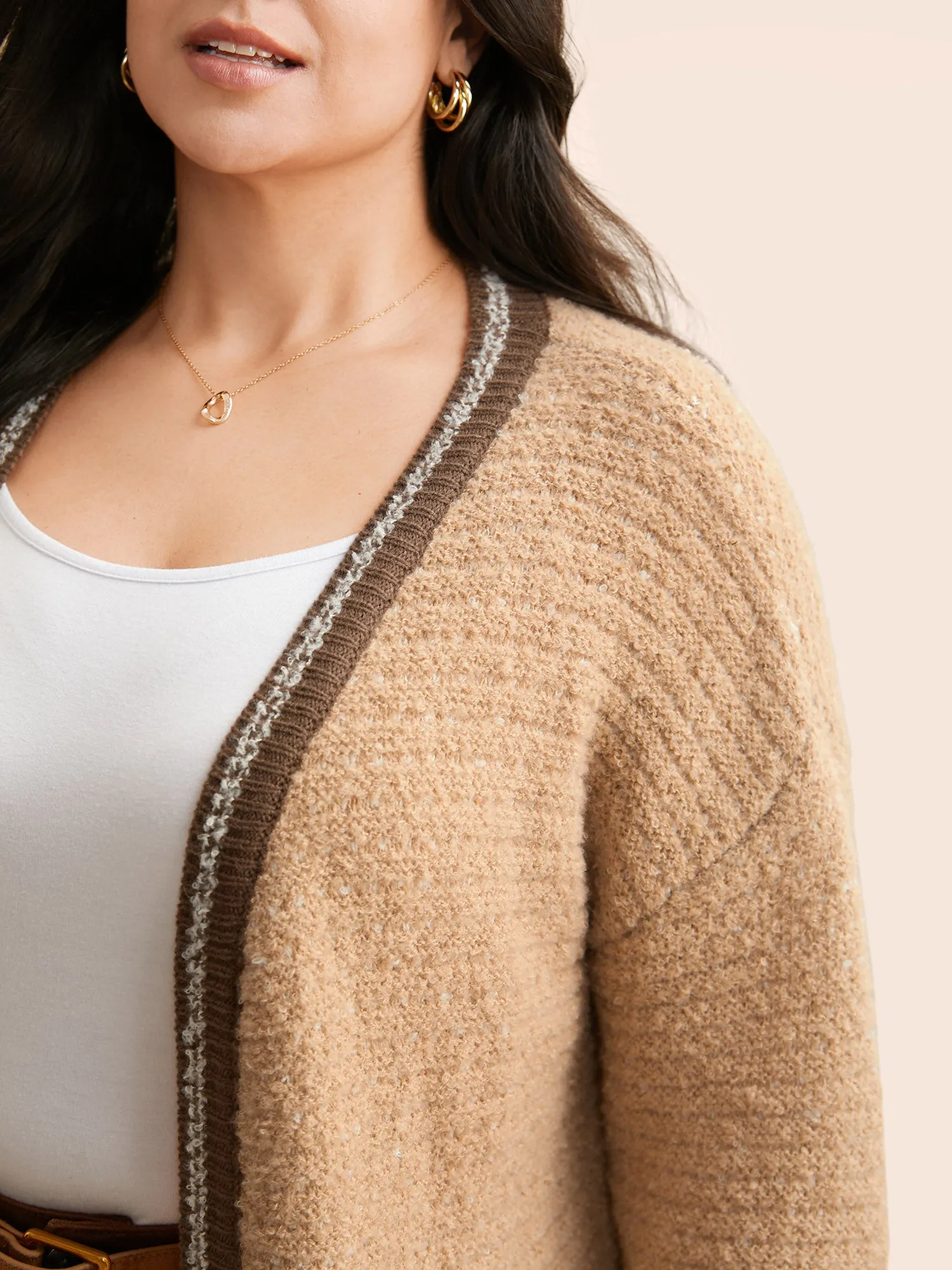 Texture Contrast Drop Shoulder Sleeve Cardigan sold by Bloomchic product image thumbnail 4