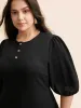 Texture Button Up Puff Sleeve Dress sold by Bloomchic
