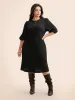 Texture Button Up Puff Sleeve Dress sold by Bloomchic