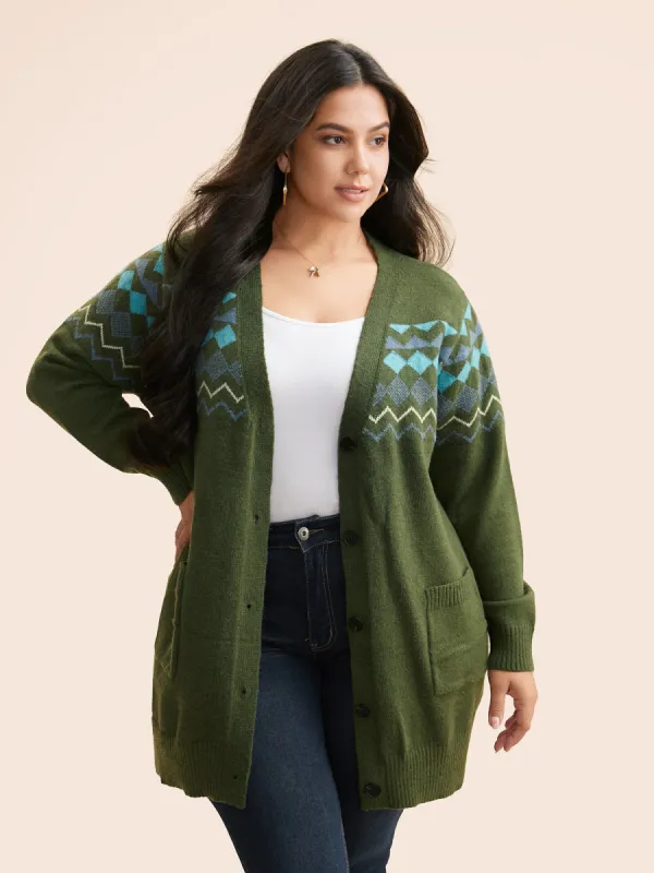 Bandana Geometric Patch Pocket Cardigan made by Bloomchic