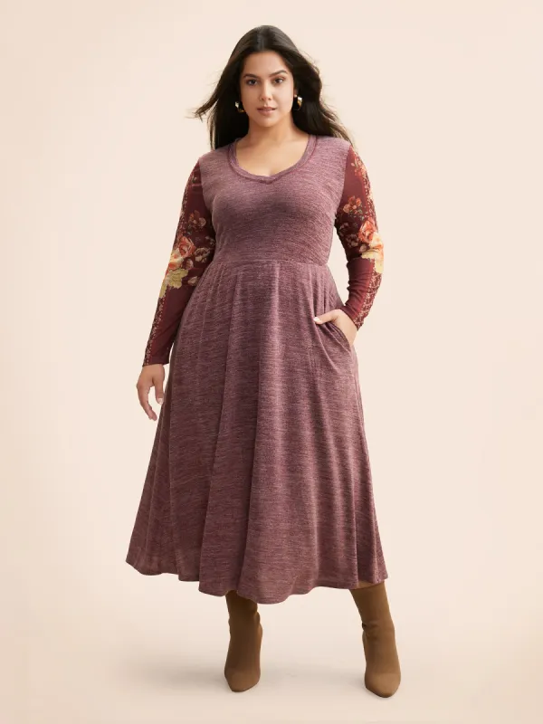 Floral Print Patchwork Elastic Waist Dress sold by Bloomchic