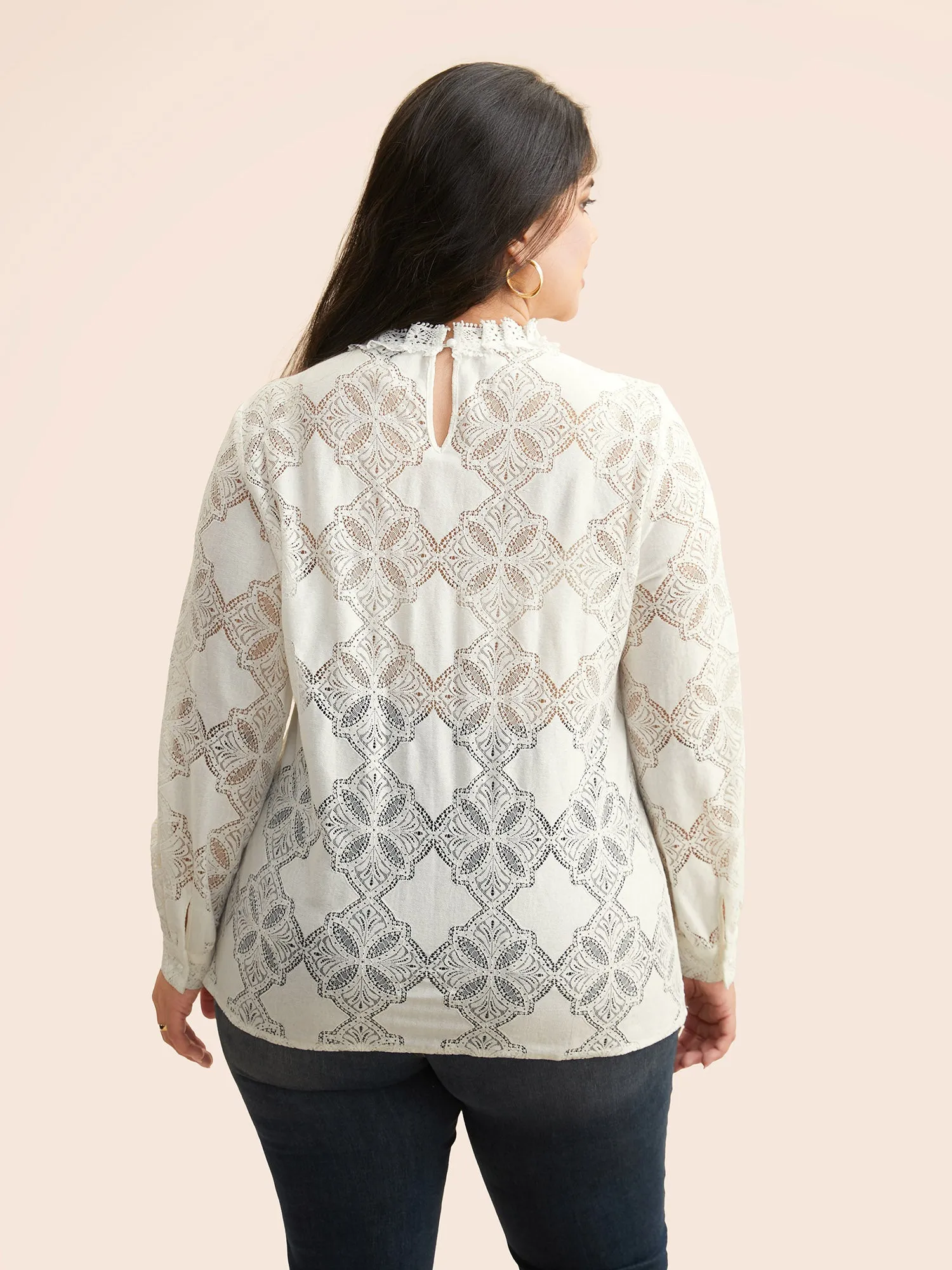 Lace Panel Mesh Stand Collar Blouse sold by Bloomchic product image thumbnail 5