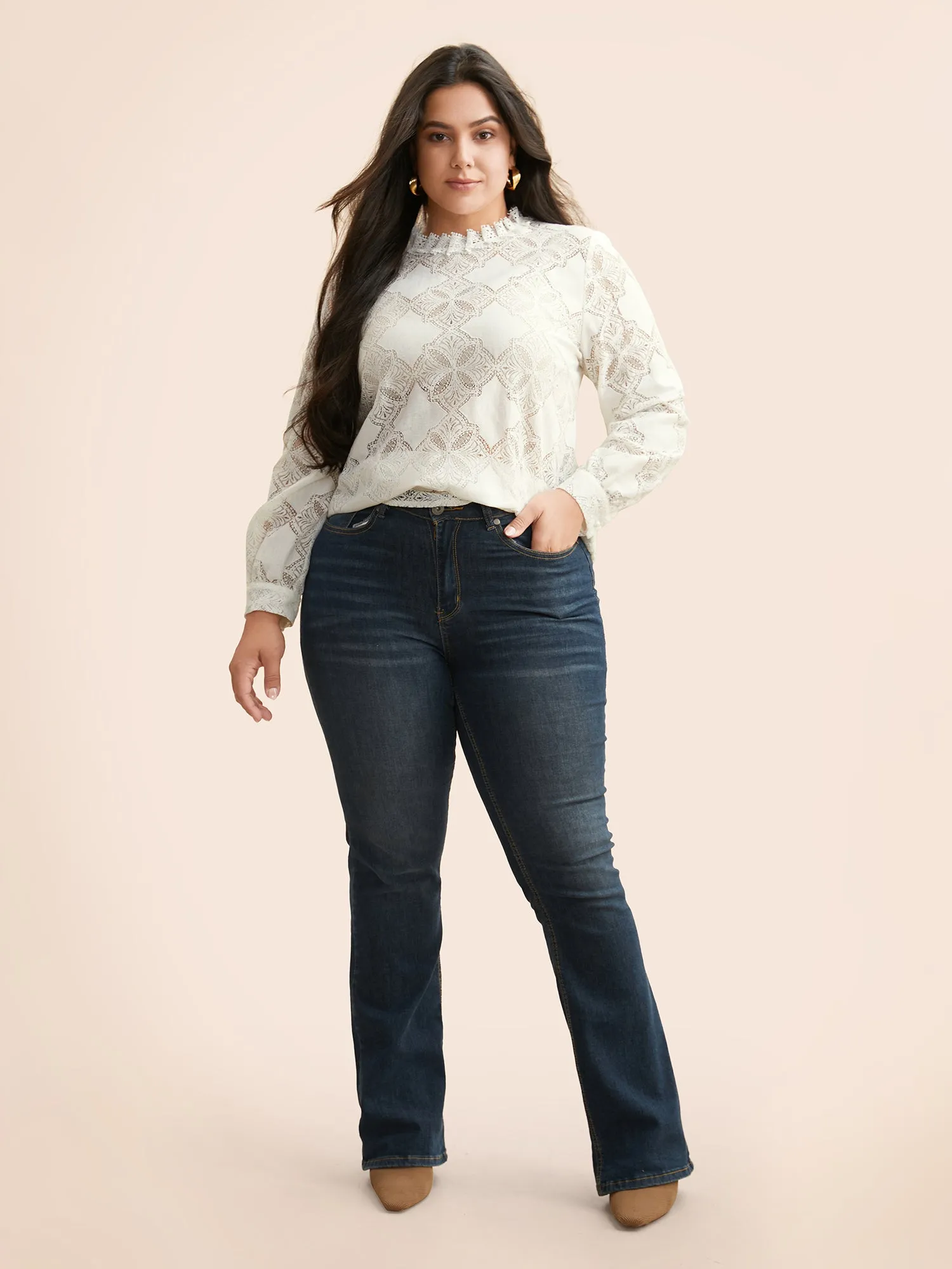 Lace Panel Mesh Stand Collar Blouse sold by Bloomchic product image thumbnail 2