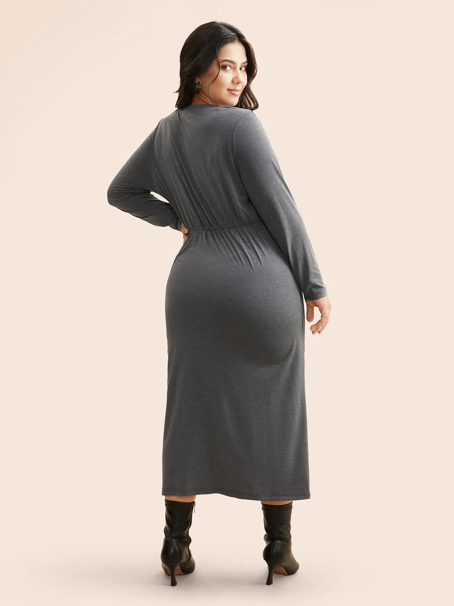 Solid Ruched Split Hem Dress sold by Bloomchic product image thumbnail 4