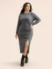 Solid Ruched Split Hem Dress sold by Bloomchic
