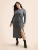 Solid Ruched Split Hem Dress sold by Bloomchic