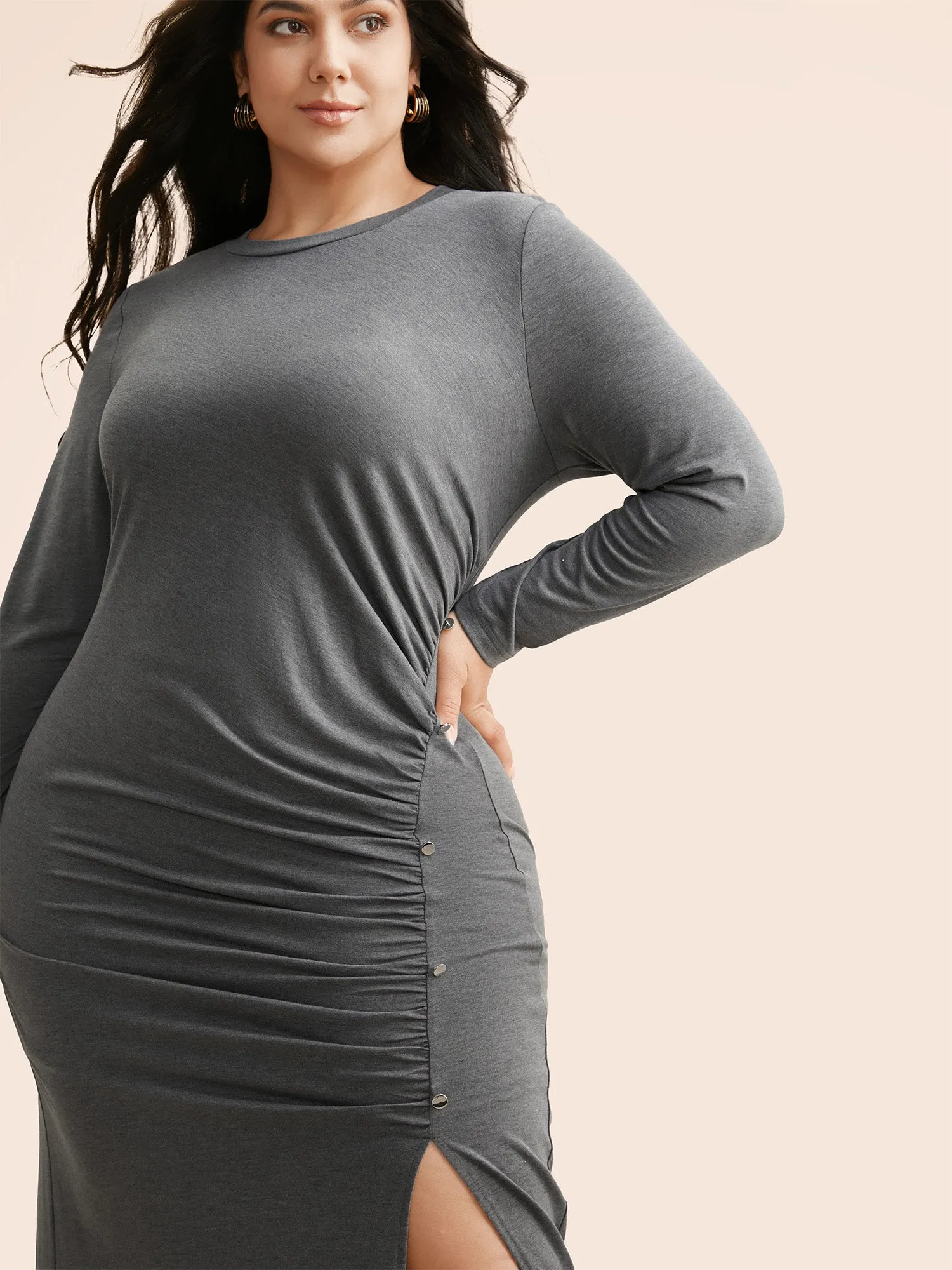 Solid Ruched Split Hem Dress sold by Bloomchic product image thumbnail 2